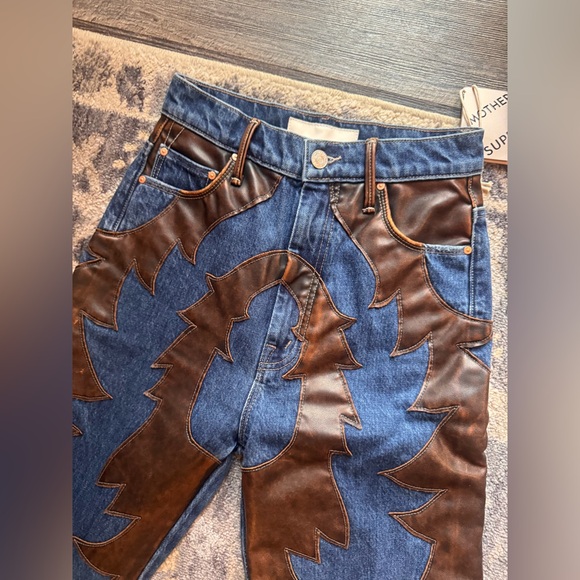 MOTHER the Saloon Heel Blue and Brown Wide Leg Jeans - Picture 3 of 10